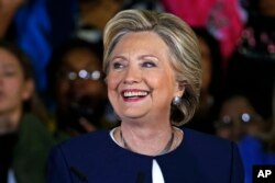 FILE - Democratic presidential candidate Hillary Clinton makes remarks at a Pennsylvania Democrats Pittsburgh Organizing Event at Heinz Field in Pittsburgh, Nov. 4, 2016.
