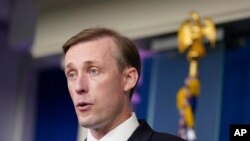 Penasihat keamanan nasional Gedung Putih Jake Sullivan berbicara di Gedung Putih di Washington. (Foto: AP)