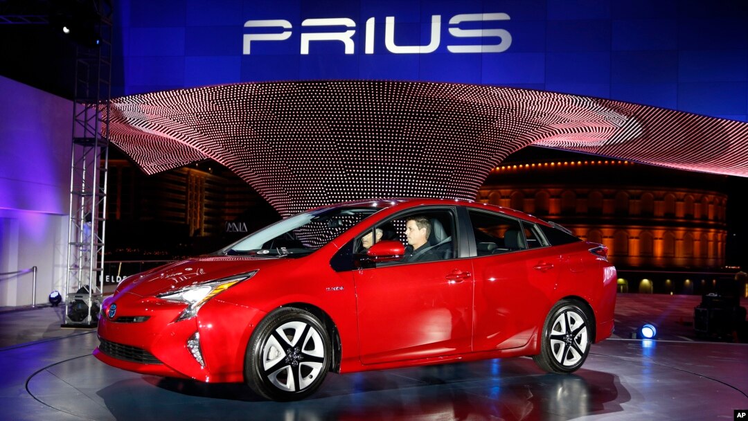 FILE - A Prius is displayed by Toyota at an event in Las Vegas, Sept. 8, 2015.