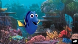 This film image released by Disney Pixar shows the character Dory, voiced by Ellen DeGeneres. The character, first introduced in "Finding Nemo," returns for the sequel, "Finding Dory,". (AP Photo/Disney Pixar)