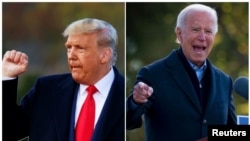 အပြိုင်အဆိုင် မဲဆွယ်နေကြတဲ့ သမ္မတ Donald Trump နဲ့ ဒီမိုကရက်တစ်ပါတီ သမ္မတလောင်း Joe Biden. (အောက်တိုဘာ ၃၁၊ ၂၀၂၀)