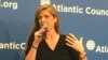U.S. ambassador to the United Nations, Samantha Power, speaks to the Atlantic Council, Jan. 17, 2017. (S. Herman/VOA News)