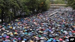 Protesters gather in Hong Kong, Aug. 18, 2019. 