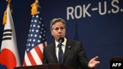Держсекретар США Ентоні Блінкен під час спільної пресконференції з міністром закордонних справ Південної Кореї Паком Джином, 9 листопада 2023 року