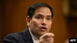 Marco Rubio lors d'une audition de la commission des affaires étrangères du Sénat, Washington, DC, le 15 janvier 2025. 