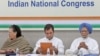 From left, Congress party leader Sonia Gandhi, her son and party President Rahul Gandhi, and former Indian Prime Minister Manmohan Singh attend a Congress Working Committee meeting in New Delhi, May 25, 2019.
