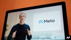 Shugaban Facebook CEO Mark Zuckerberg yayin da yake sanar dasabon sunan Facebook wanda ya koma "Meta", a ranar 28 ga watan Oct. 2021. 