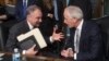 FILE - Senate Foreign Relations Committee Chairman Bob Corker, R-Tenn., right, confers with committee member Sen. Tim Kaine, D-Va., on Capitol Hill in Washington, Jan. 11, 2017.