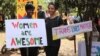 Participants prepare to march in Nairobi's Karura forest during the Women's March, Kenya. January 21, 2017. (J.Craig/VOA)
