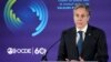 Secretary of State Antony Blinken speaks during a Blue Dot Network Discussion at the Organization for Economic Cooperation and Development's Ministerial Council Meeting, Oct. 5, 2021, in Paris. 