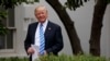 President Donald Trump arrives in the Kennedy Garden of the White House in Washington, May 1, 2017, to speak to the Independent Community Bankers Association. 