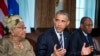 Shugaban Amurka, Obama (tsakiya) da shugabannin Liberiya da Guinea kasashe biyu da suka yi fama da cutar ebola