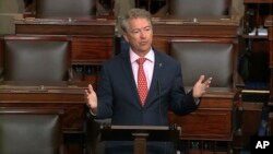 In this image from video, Sen. Rand Paul, R-Ky., speaks on the Senate floor at the U.S. Capitol in Washington, Wednesday, March 18, 2020.
